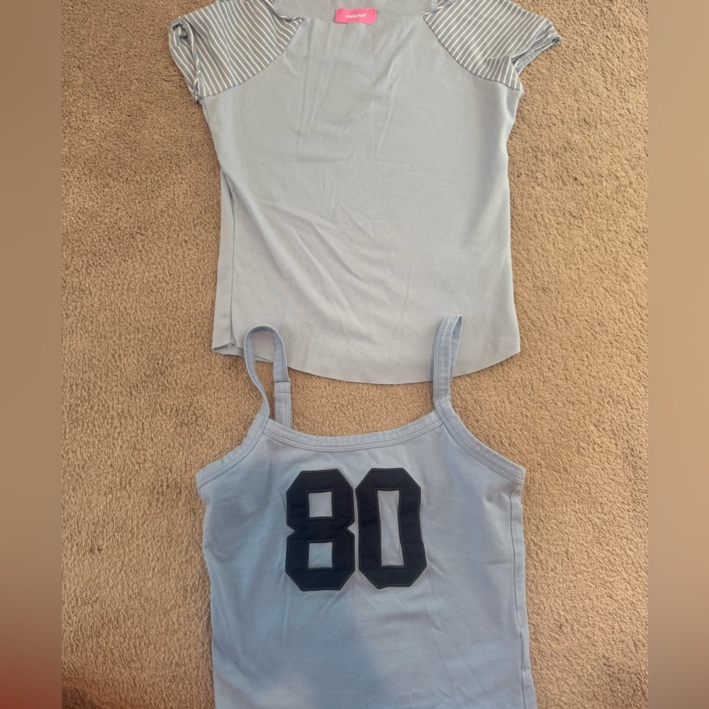 Edikted Blue Camisole and Striped Sleeve Top Set